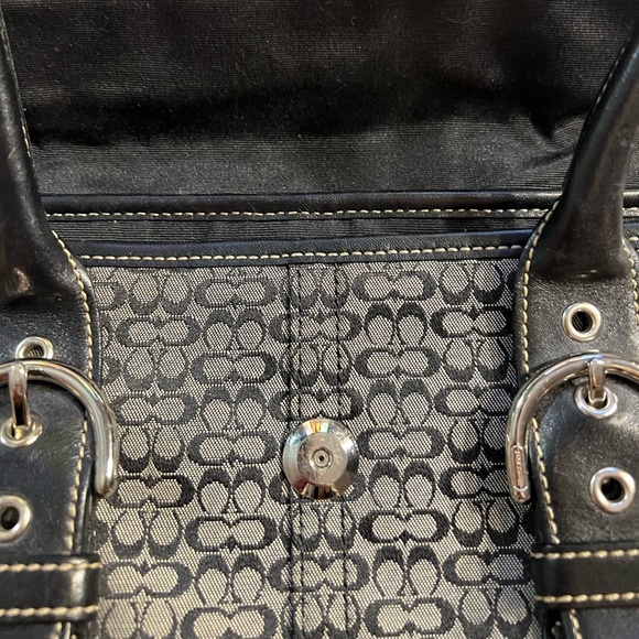 Coach black/grey Signature Soho Canvas and Leather Flap Buckle Satchel - Picture 11 of 14